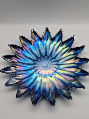 Iridescent Blue Sunburst Glass Decorative Plate